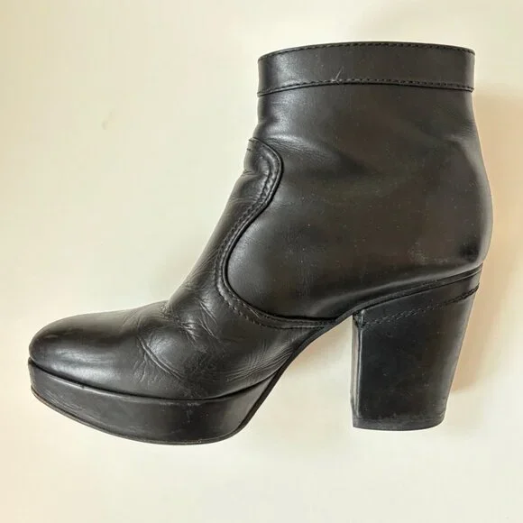 Acne Studios Track Leather Boots Black Size 37 Zip & Snap Closure 3.25" Heel - Picture 7 of 9
